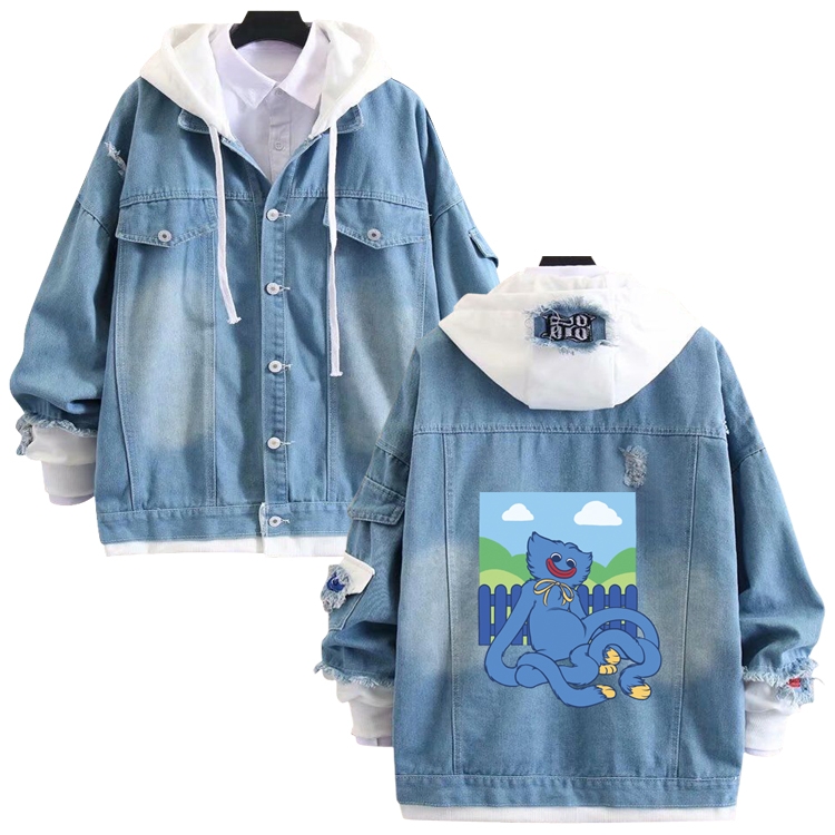 poppy playtime anime stitching denim jacket top sweater from S to 4XL