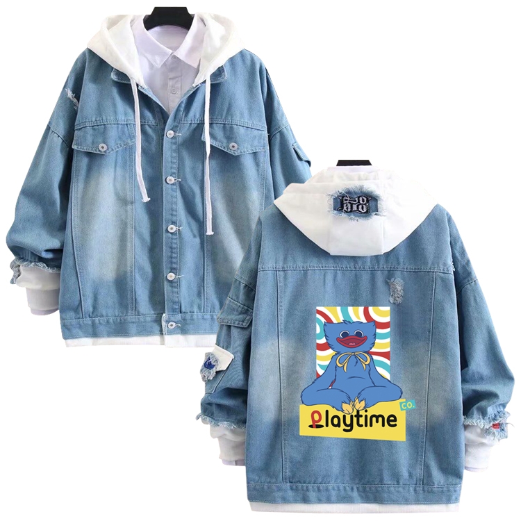 poppy playtime anime stitching denim jacket top sweater from S to 4XL