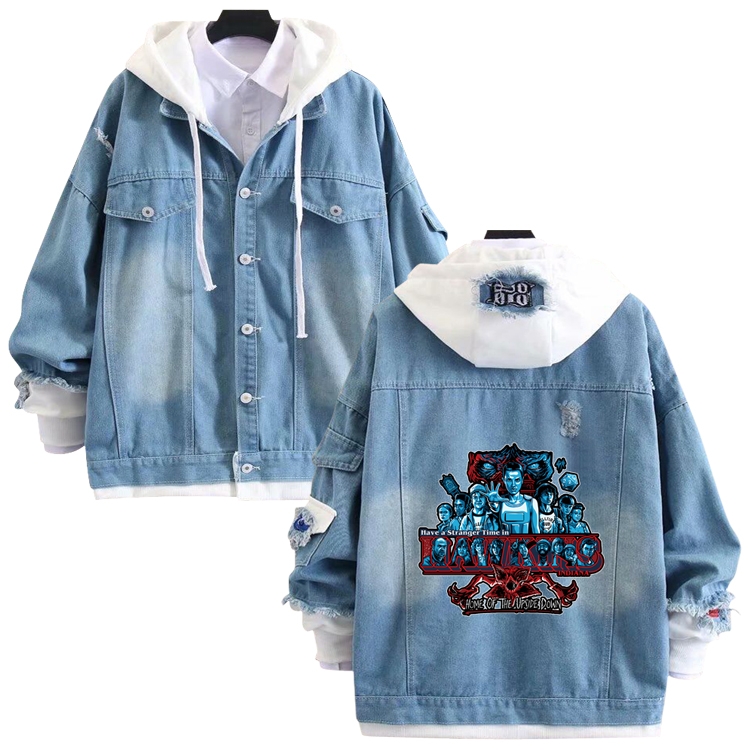  Stranger Things anime stitching denim jacket top sweater from S to 4XL