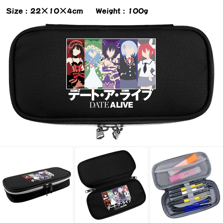 Date-A-Live Anime Waterproof canvas zipper clamshell pencil case pencil case 22x10x4cm