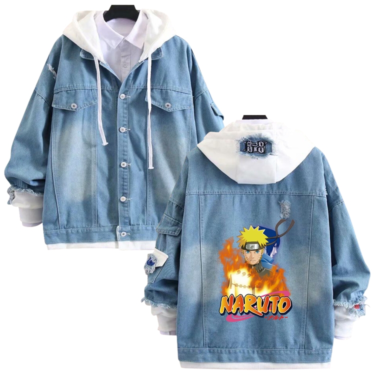 Naruto  anime stitching denim jacket top sweater from S to 4XL