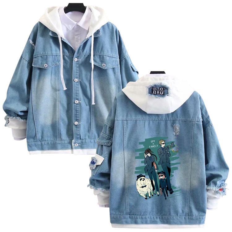 SPY×FAMILY anime stitching denim jacket top sweater from S to 4XL