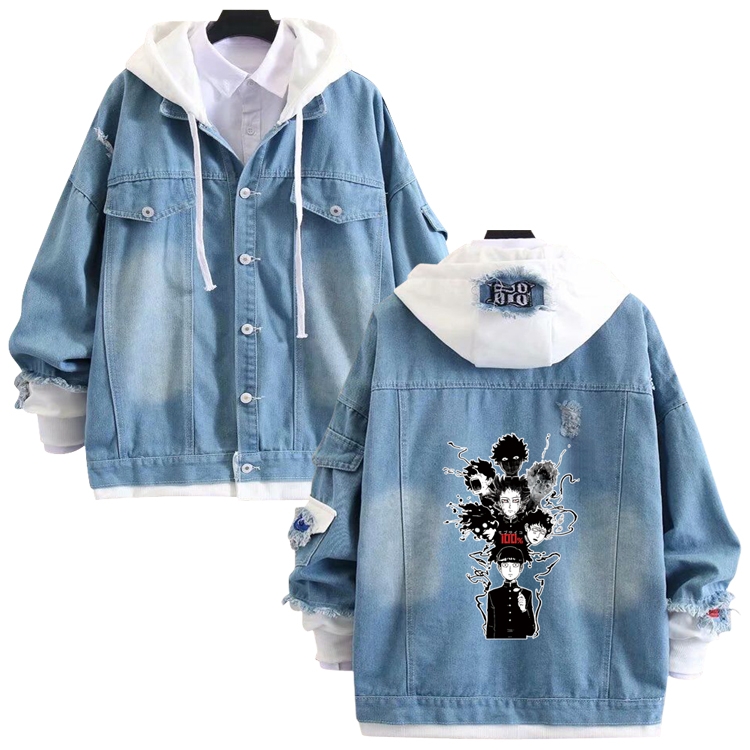 Mob Psycho 100 anime stitching denim jacket top sweater from S to 4XL