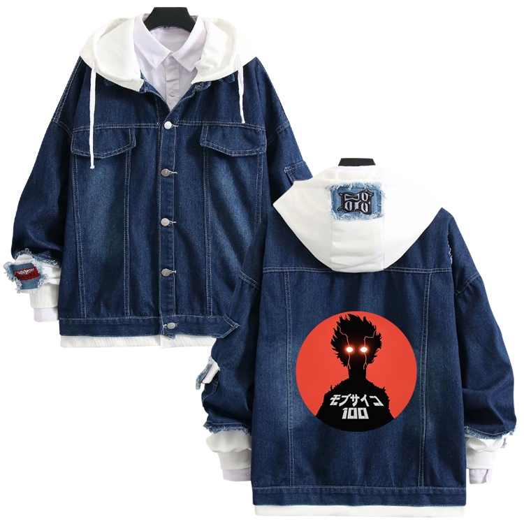 Mob Psycho 100 anime stitching denim jacket top sweater from S to 4XL