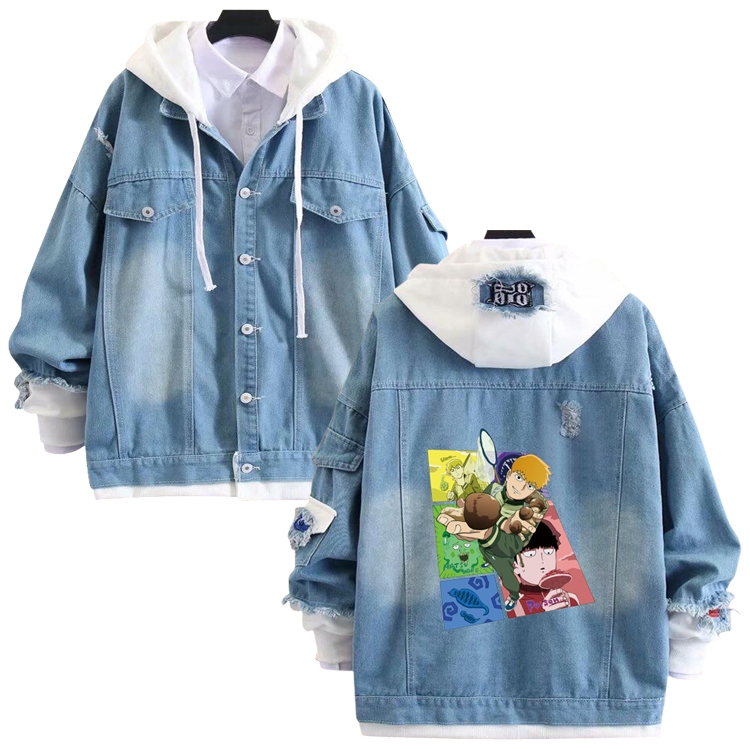 Mob Psycho 100 anime stitching denim jacket top sweater from S to 4XL