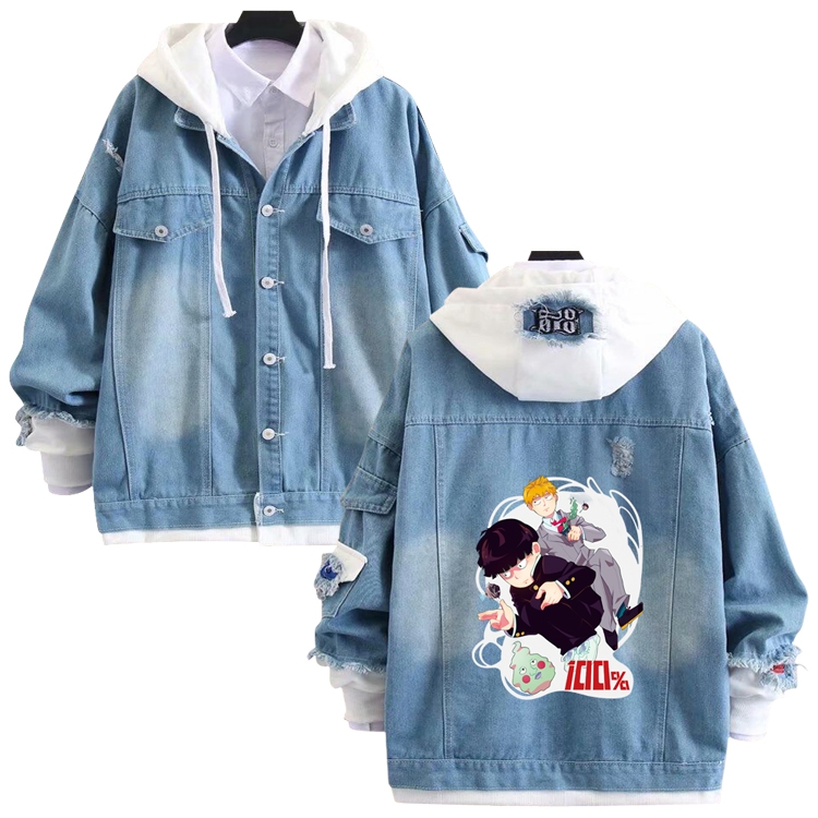 Mob Psycho 100 anime stitching denim jacket top sweater from S to 4XL