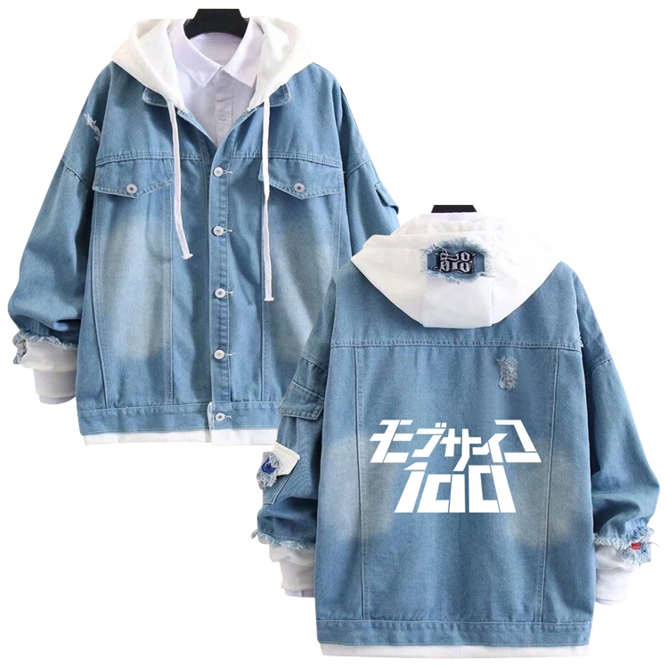 Mob Psycho 100 anime stitching denim jacket top sweater from S to 4XL