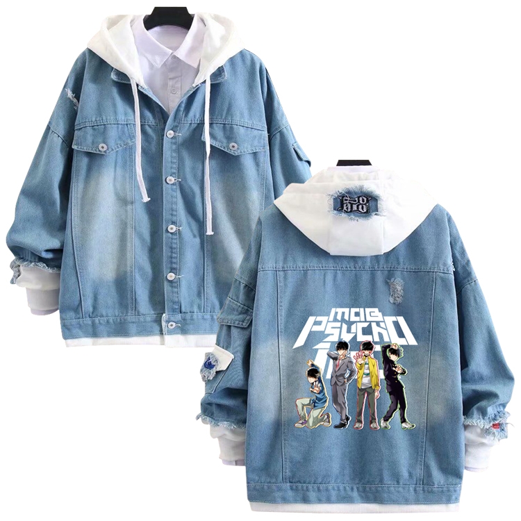 Mob Psycho 100 anime stitching denim jacket top sweater from S to 4XL