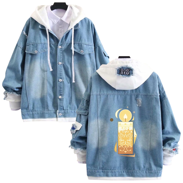 full house of magic anime stitching denim jacket top sweater from S to 4XL