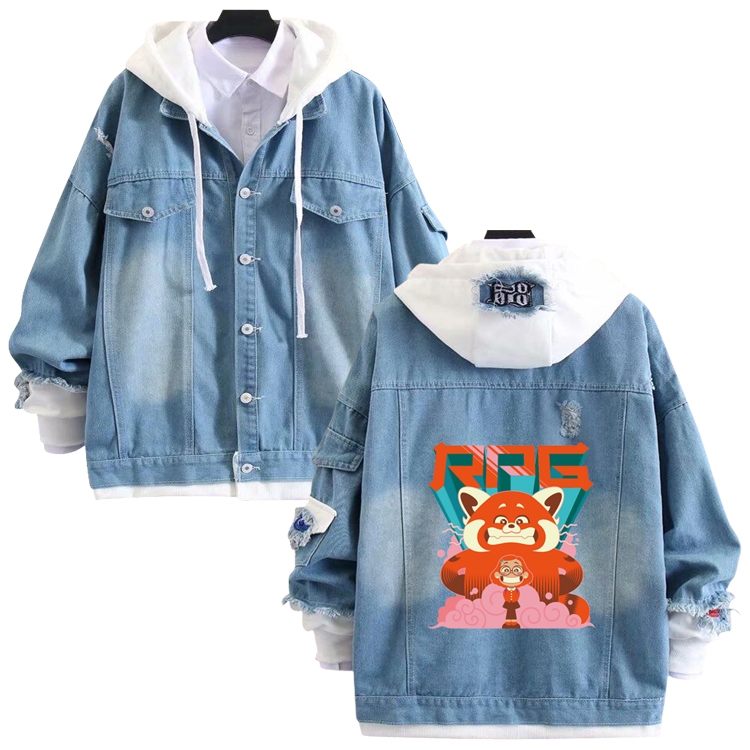 Turning Red anime stitching denim jacket top sweater from S to 4XL