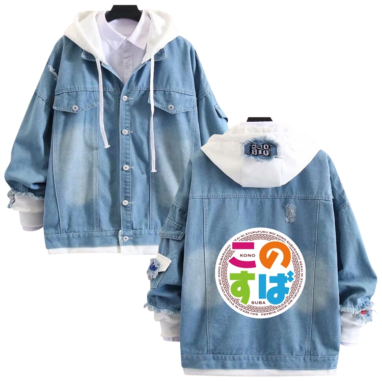 Blessings for a better world anime stitching denim jacket top sweater from S to 4XL