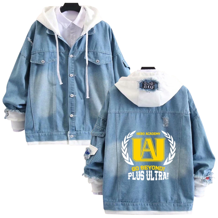 My Hero Academia anime stitching denim jacket top sweater from S to 4XL