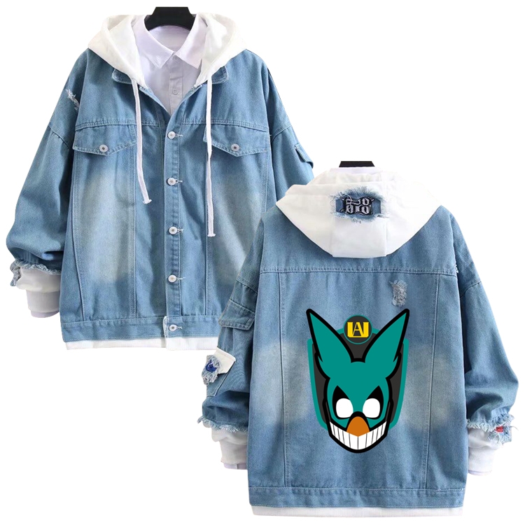 My Hero Academia anime stitching denim jacket top sweater from S to 4XL