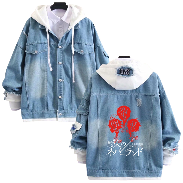 The Promised Neverla anime stitching denim jacket top sweater from S to 4XL