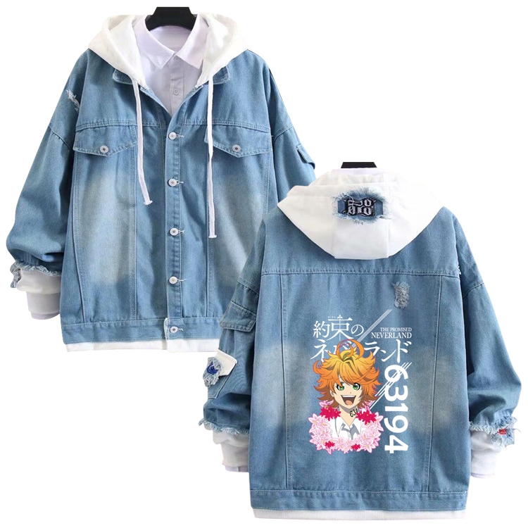 The Promised Neverla anime stitching denim jacket top sweater from S to 4XL
