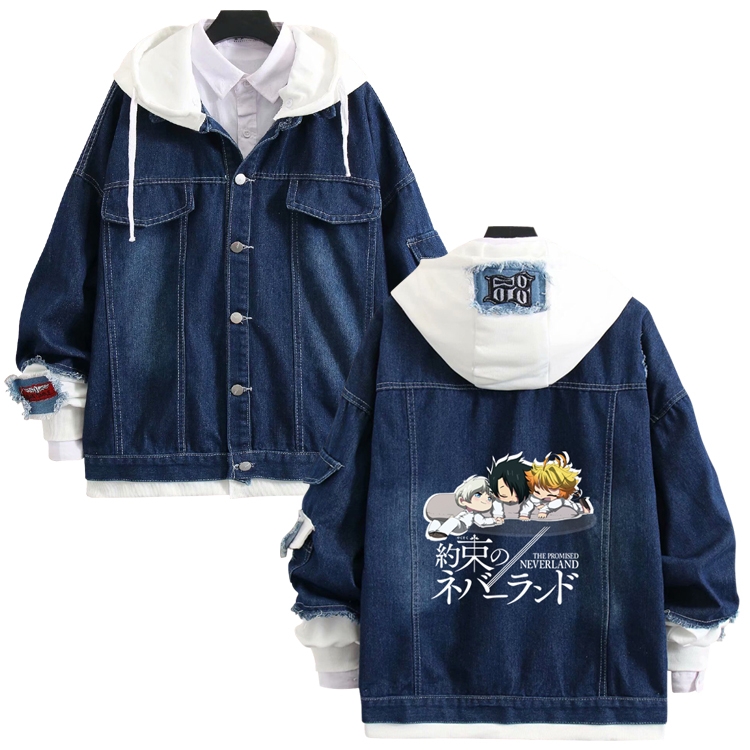The Promised Neverla anime stitching denim jacket top sweater from S to 4XL