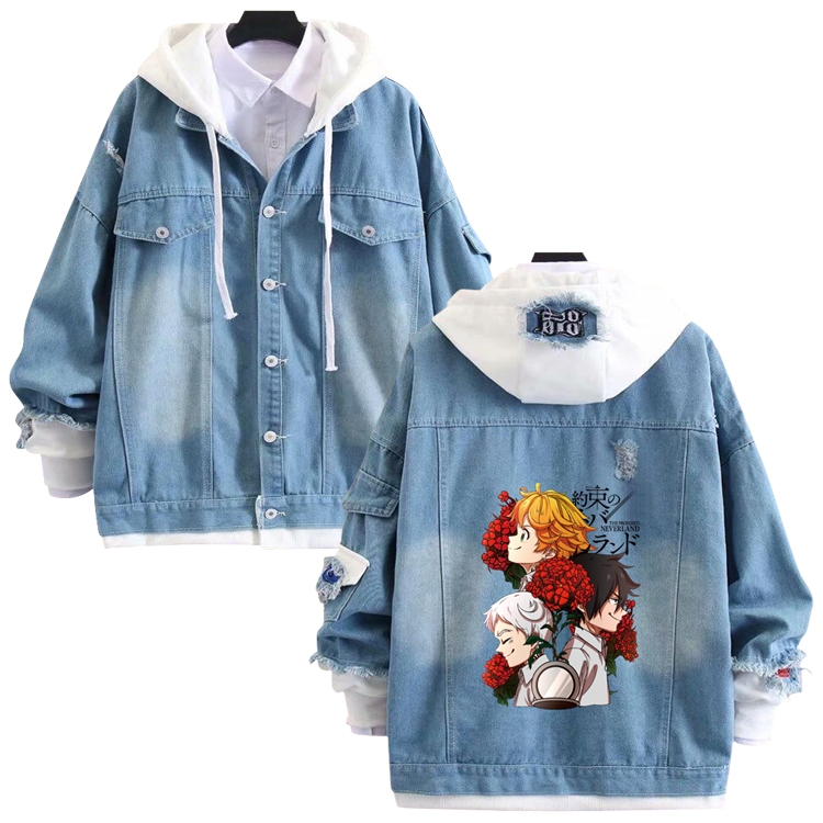 The Promised Neverla anime stitching denim jacket top sweater from S to 4XL