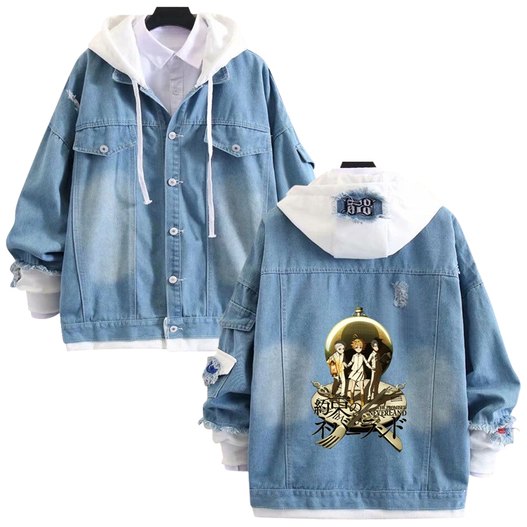 The Promised Neverla anime stitching denim jacket top sweater from S to 4XL