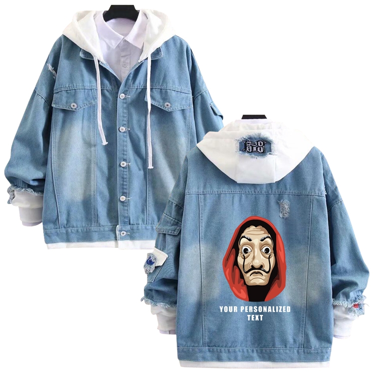 Money Heist  anime stitching denim jacket top sweater from S to 4XL