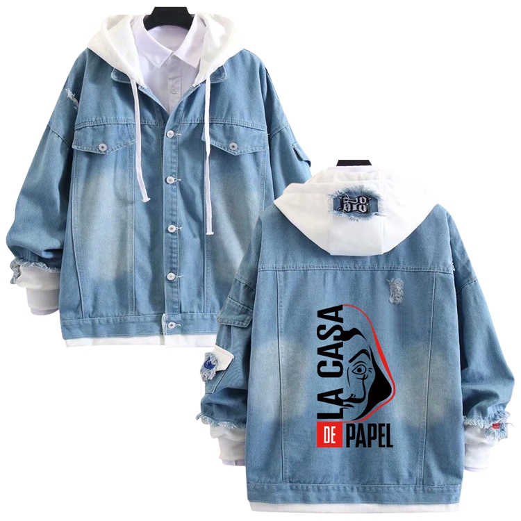 Money Heist  anime stitching denim jacket top sweater from S to 4XL