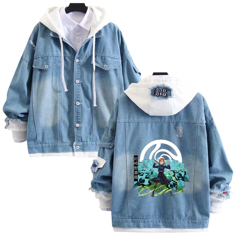 Jujutsu Kaisen anime stitching denim jacket top sweater from S to 4XL