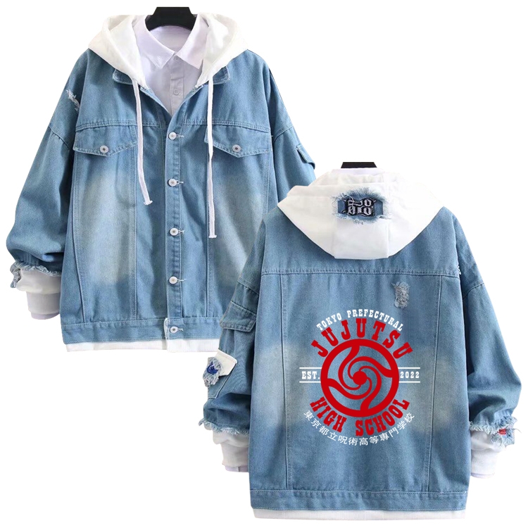 Jujutsu Kaisen anime stitching denim jacket top sweater from S to 4XL