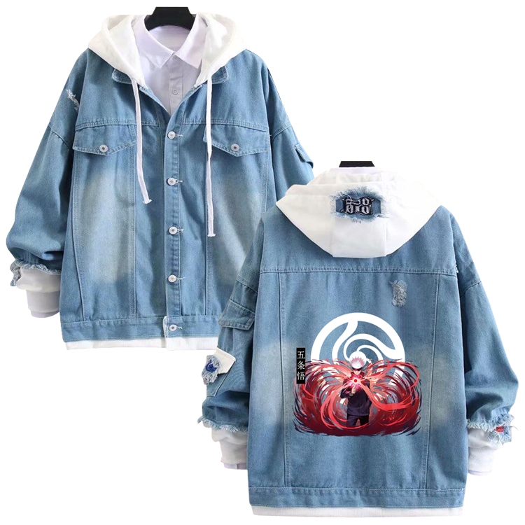 Jujutsu Kaisen anime stitching denim jacket top sweater from S to 4XL