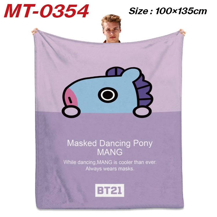 BTS Flannel Blanket Air Conditioning Quilt Double Sided Printing 100x135cm MT-0354