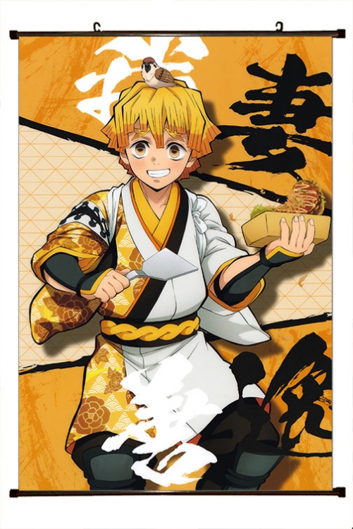 Demon Slayer Kimets Anime black Plastic rod Cloth painting Wall Scroll 60X90CM  G4-433