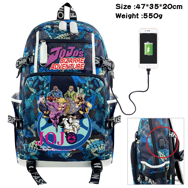 JoJos Bizarre Adventure Anime data cable camouflage print backpack schoolbag 47x35x20cm