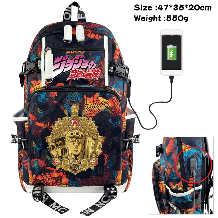 JoJos Bizarre Adventure Anime data cable camouflage print backpack schoolbag 47x35x20cm