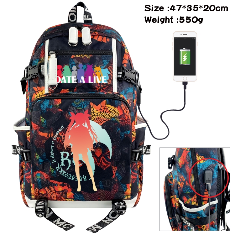 Date-A-Live Anime data cable camouflage print backpack schoolbag 47x35x20cm