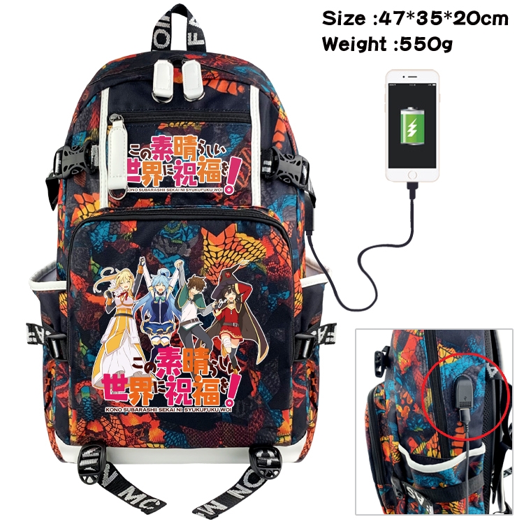 Blessings for a better world Anime data cable camouflage print backpack schoolbag 47x35x20cm