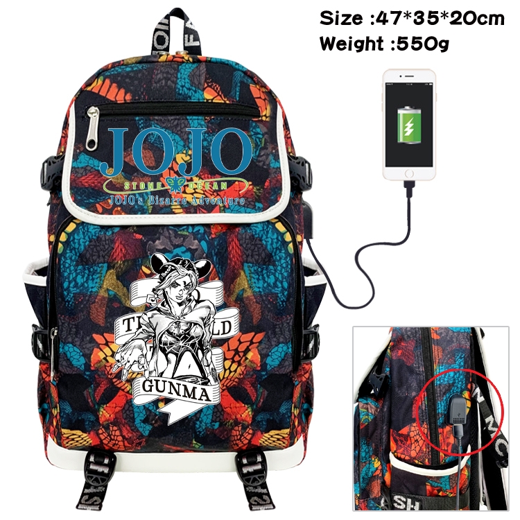 JoJos Bizarre Adventure Camouflage Waterproof Canvas Flip Backpack Student Schoolbag 47X35X20CM