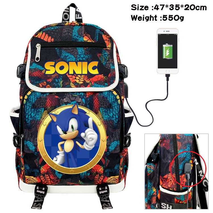Sonic The Hedgehog Camouflage Waterproof Canvas Flip Backpack Student Schoolbag 47X35X20CM