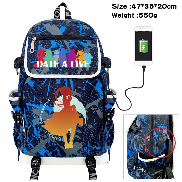 Date-A-Live Camouflage Waterproof Canvas Flip Backpack Student Schoolbag 47X35X20CM