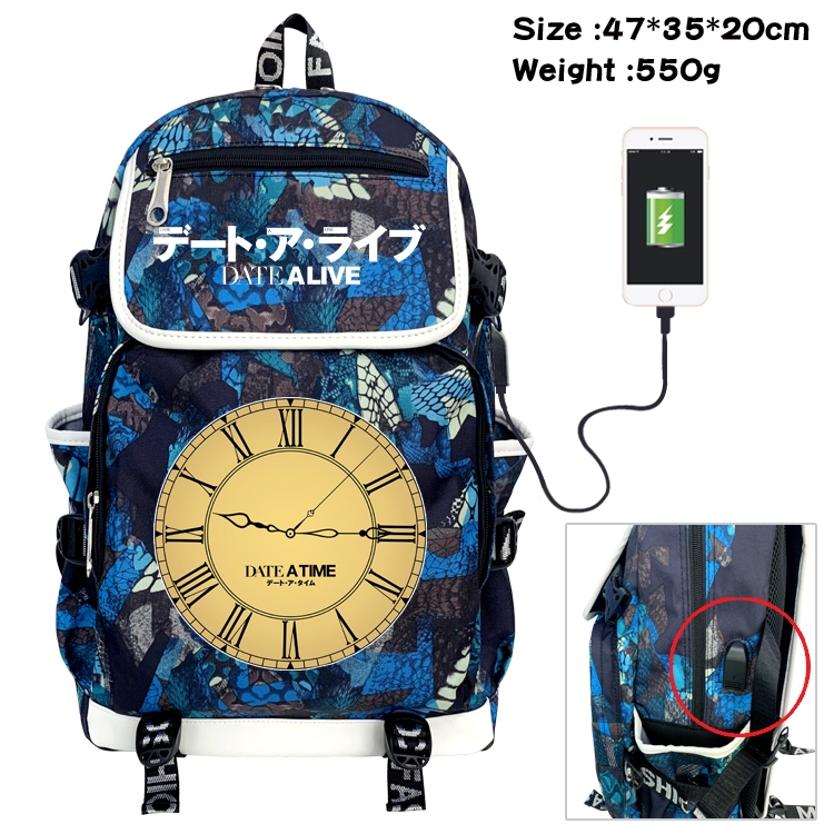 Date-A-Live Camouflage Waterproof Canvas Flip Backpack Student Schoolbag 47X35X20CM