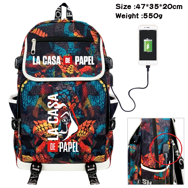 Money Heist Camouflage Waterproof Canvas Flip Backpack Student Schoolbag 47X35X20CM