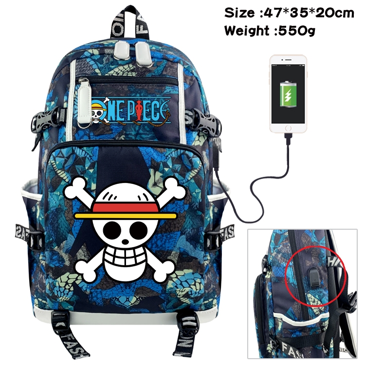 One Piece Anime data cable camouflage print backpack schoolbag 47x35x20cm