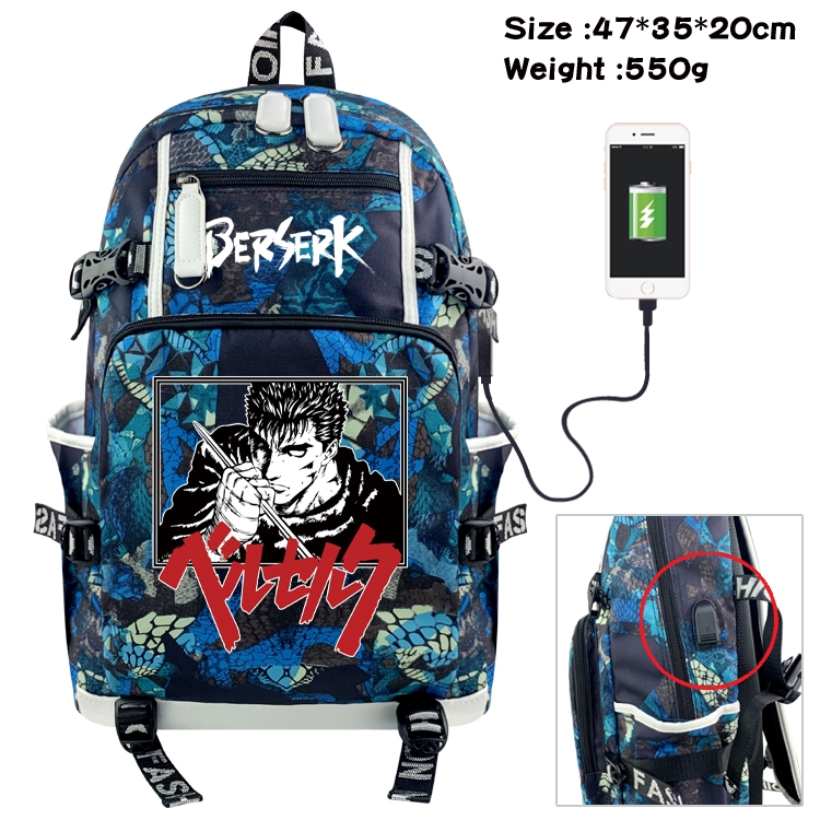 Berserk Anime data cable camouflage print backpack schoolbag 47x35x20cm