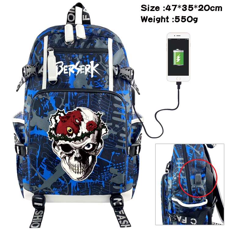 Berserk Anime data cable camouflage print backpack schoolbag 47x35x20cm