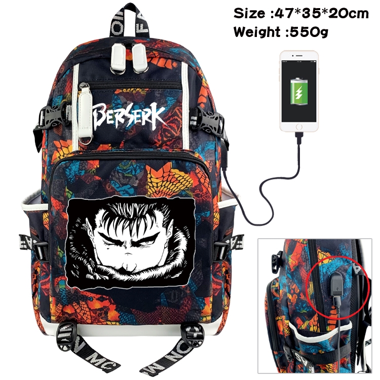 Berserk Anime data cable camouflage print backpack schoolbag 47x35x20cm