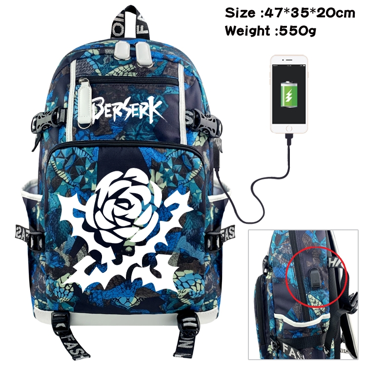 Berserk Anime data cable camouflage print backpack schoolbag 47x35x20cm