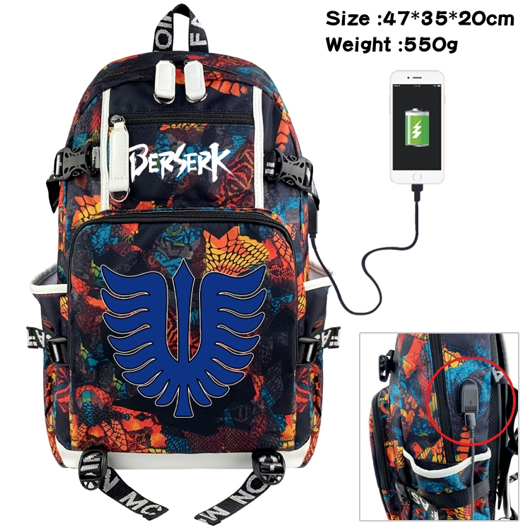 Berserk Anime data cable camouflage print backpack schoolbag 47x35x20cm