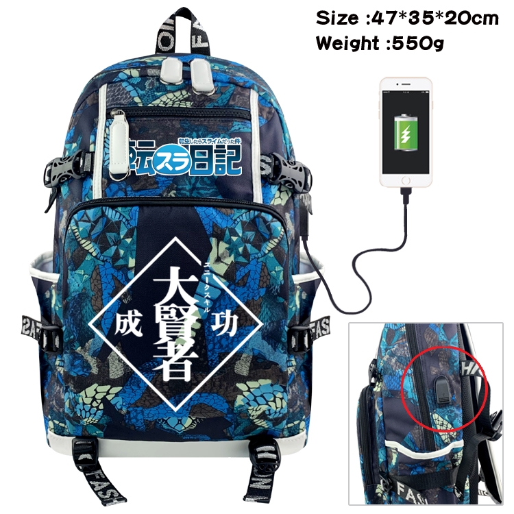 That Time I Got Slim Anime data cable camouflage print backpack schoolbag 47x35x20cm