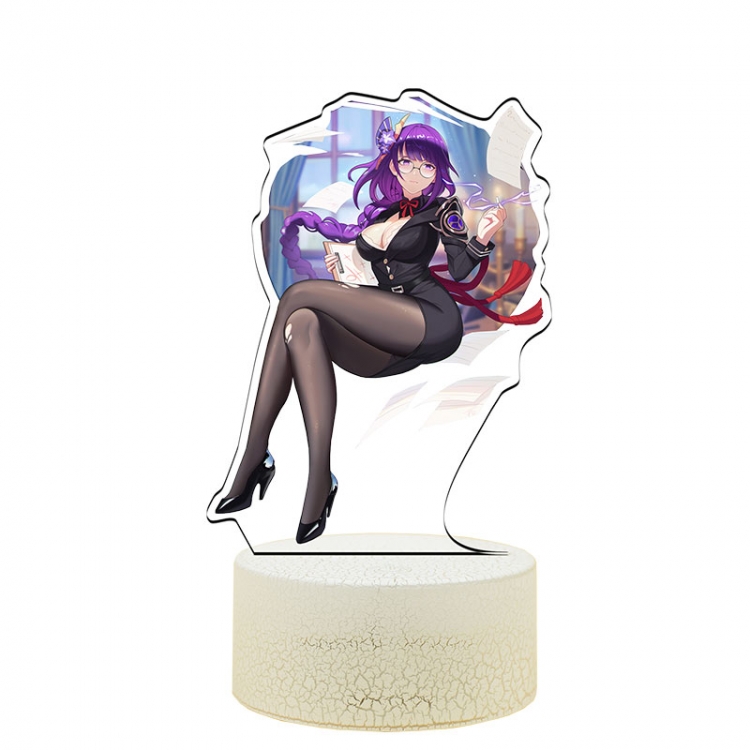 Genshin Impact Acrylic Night Light 16 Color-changing Remote Control USB Interface Box Set 19X7X4CM white cracked base