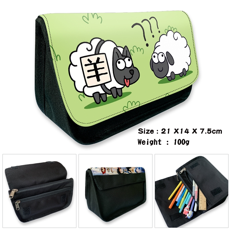 Sheep A Sheep Cartoon Game Velcro Canvas Zipper Pencil Case 21 × fourteen × 7.5cm