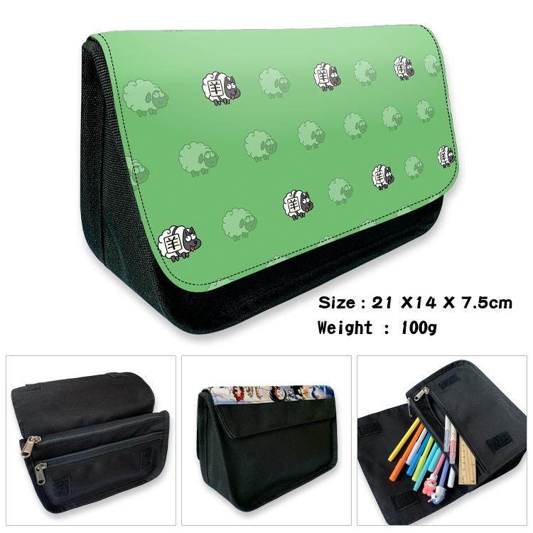Sheep A Sheep Cartoon Game Velcro Canvas Zipper Pencil Case 21 × fourteen × 7.5cm