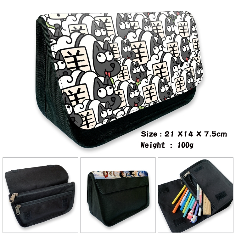 Sheep A Sheep Cartoon Game Velcro Canvas Zipper Pencil Case 21 × fourteen × 7.5cm