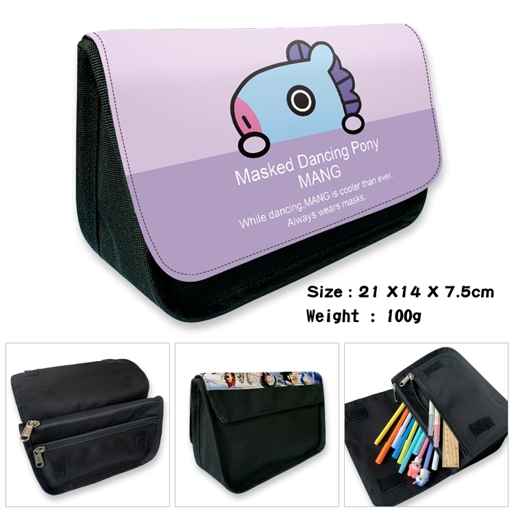 BTS Velcro canvas zipper pencil case Pencil Bag 21×14×7.5cm